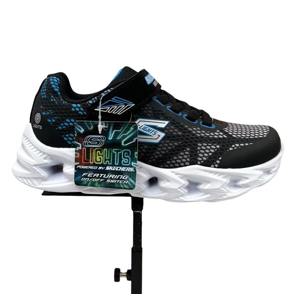 Skechers Youth Big Boys Slip-on Sneaker Size 1 Black Blue Light-up Athletic Shoe